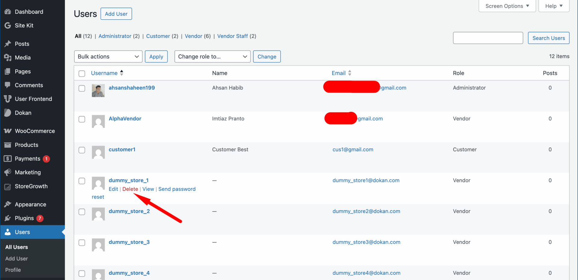 This is a screenshot of deleting vendor