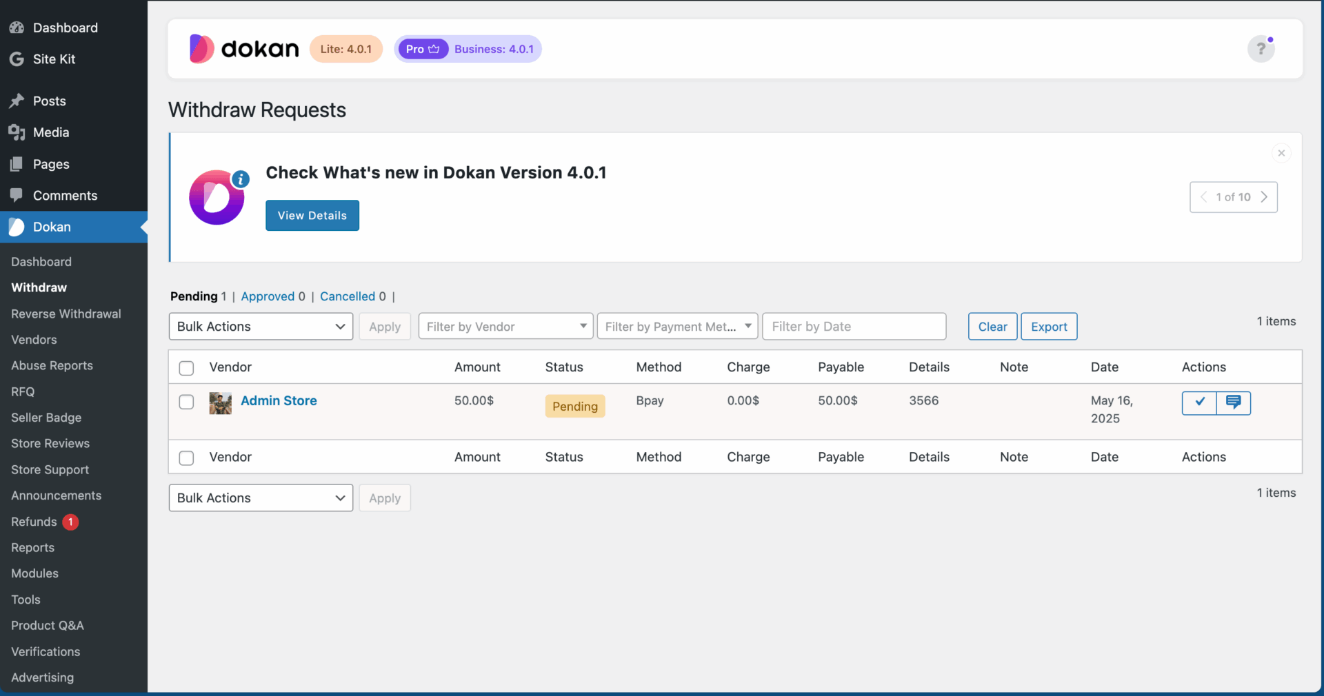 This is a screenshot of pending withdrawa;