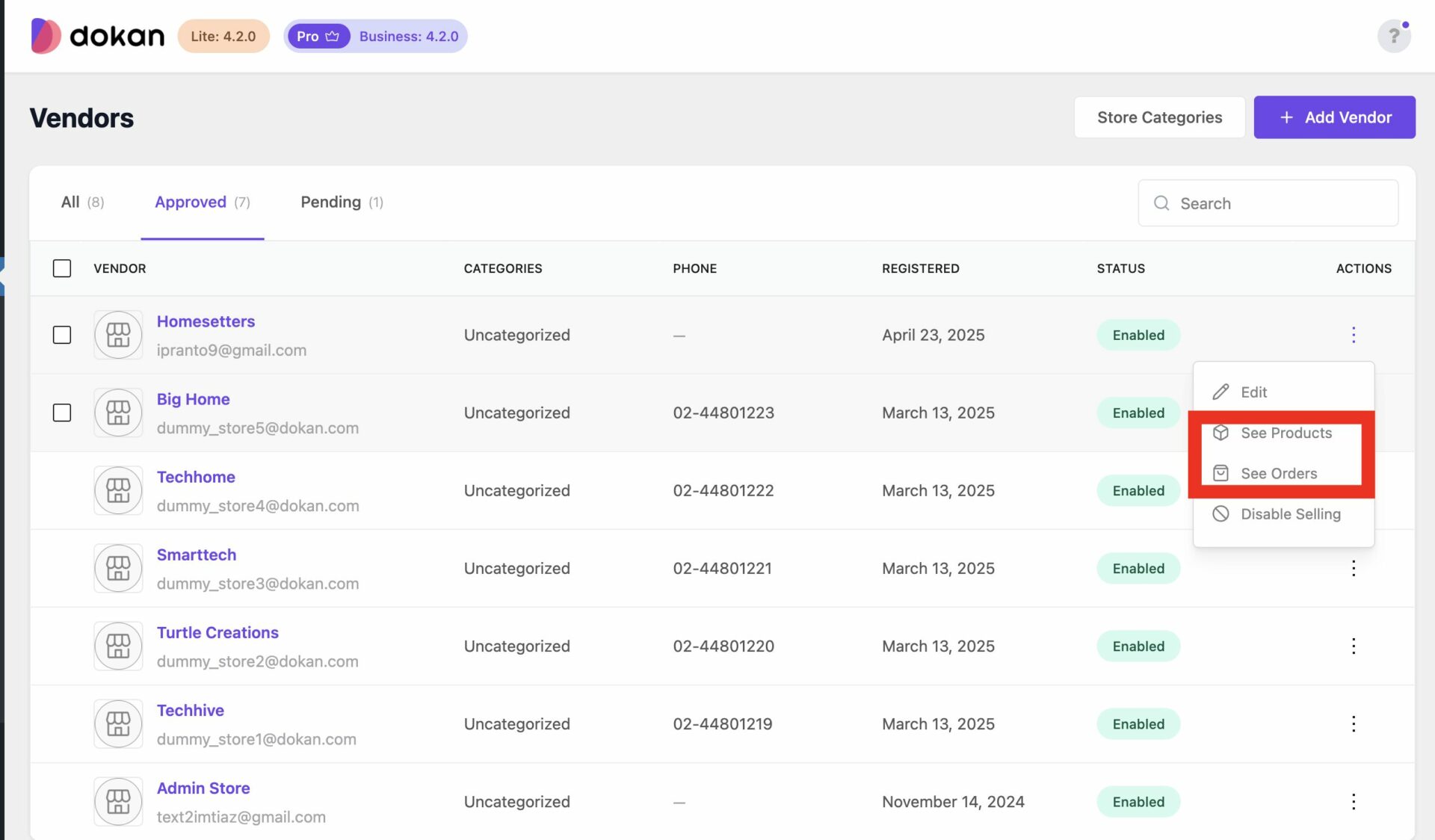 This is a screenshot of products