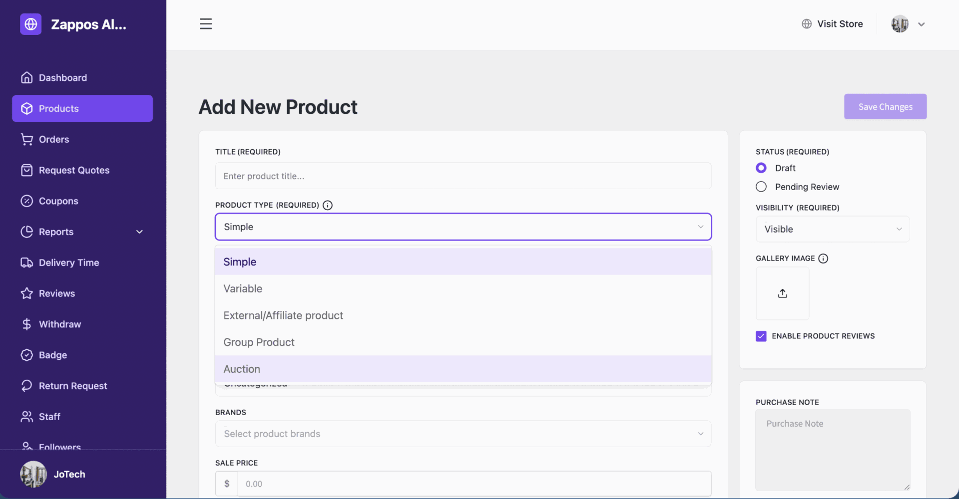 This is a screenshot of adding auction from product form