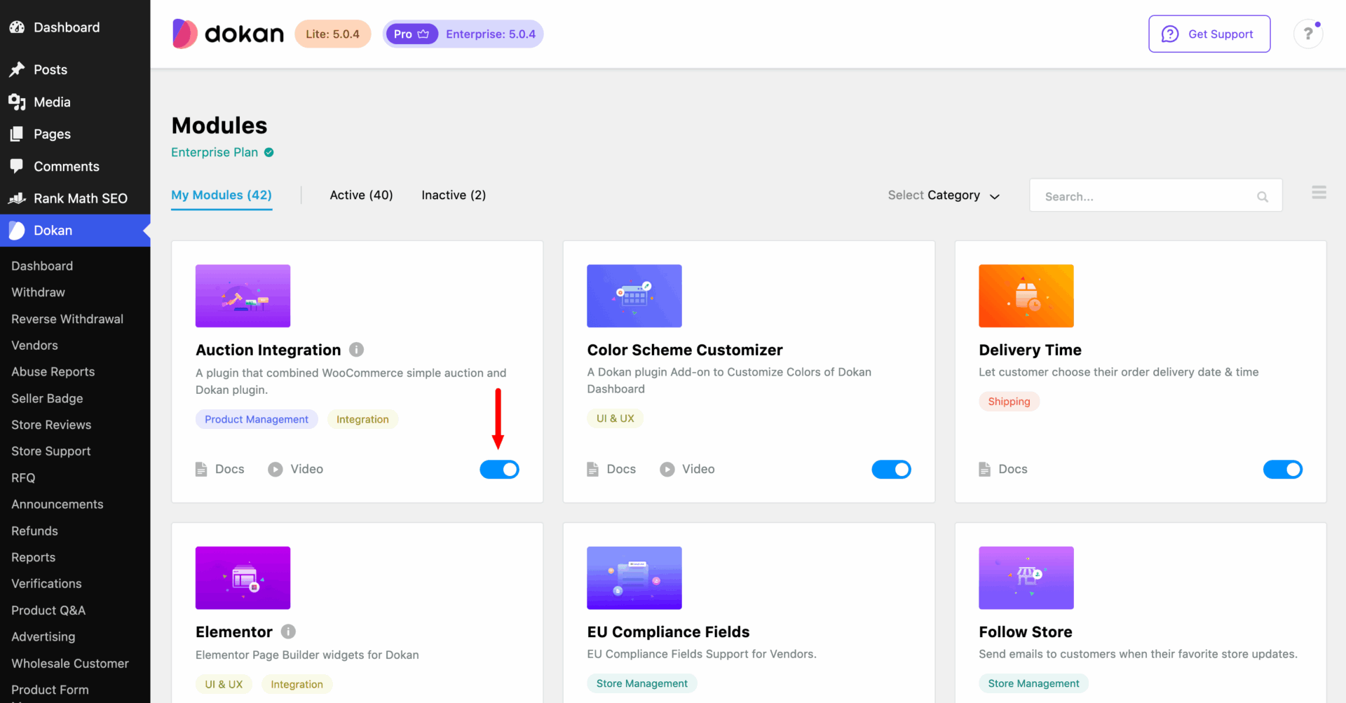 This is a screenshot of auction module