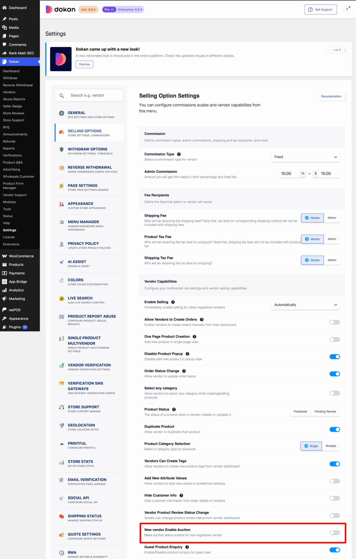 This is a screenshot of new vendor enable auction