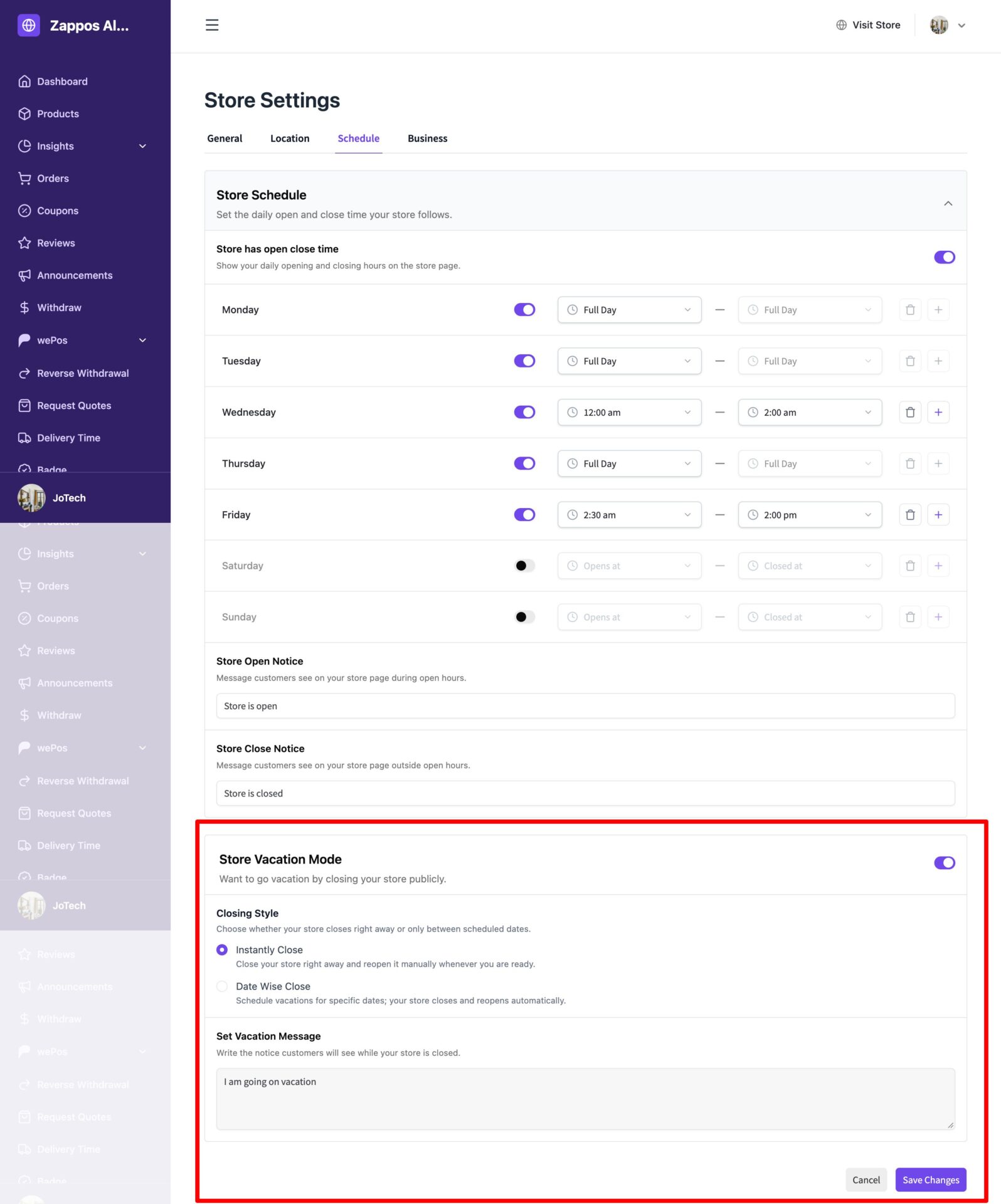 this is a screenshot of Vendor Vacation