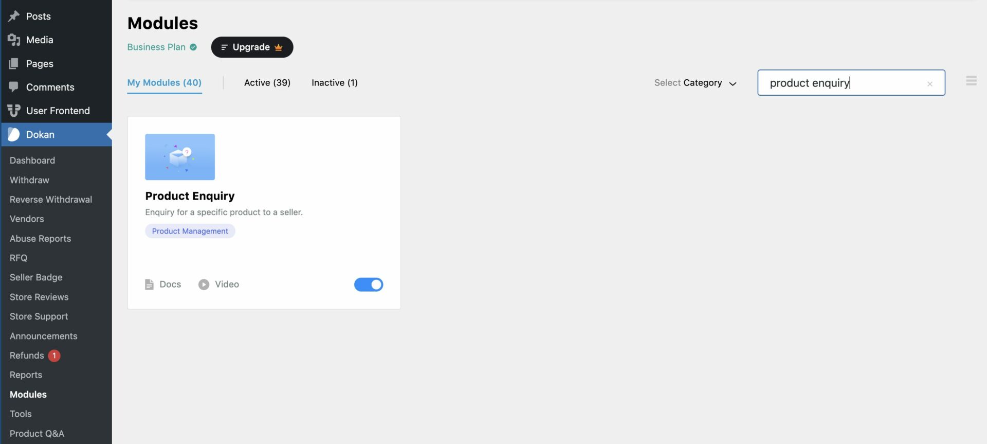 this is a screenshot of Dokan product enquiry module