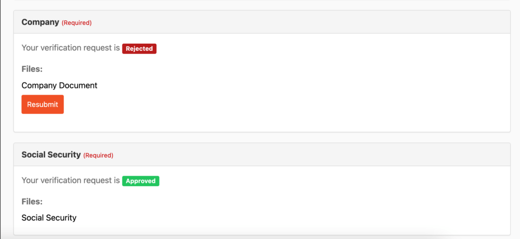 This is a screenshot of verification rejected and approved