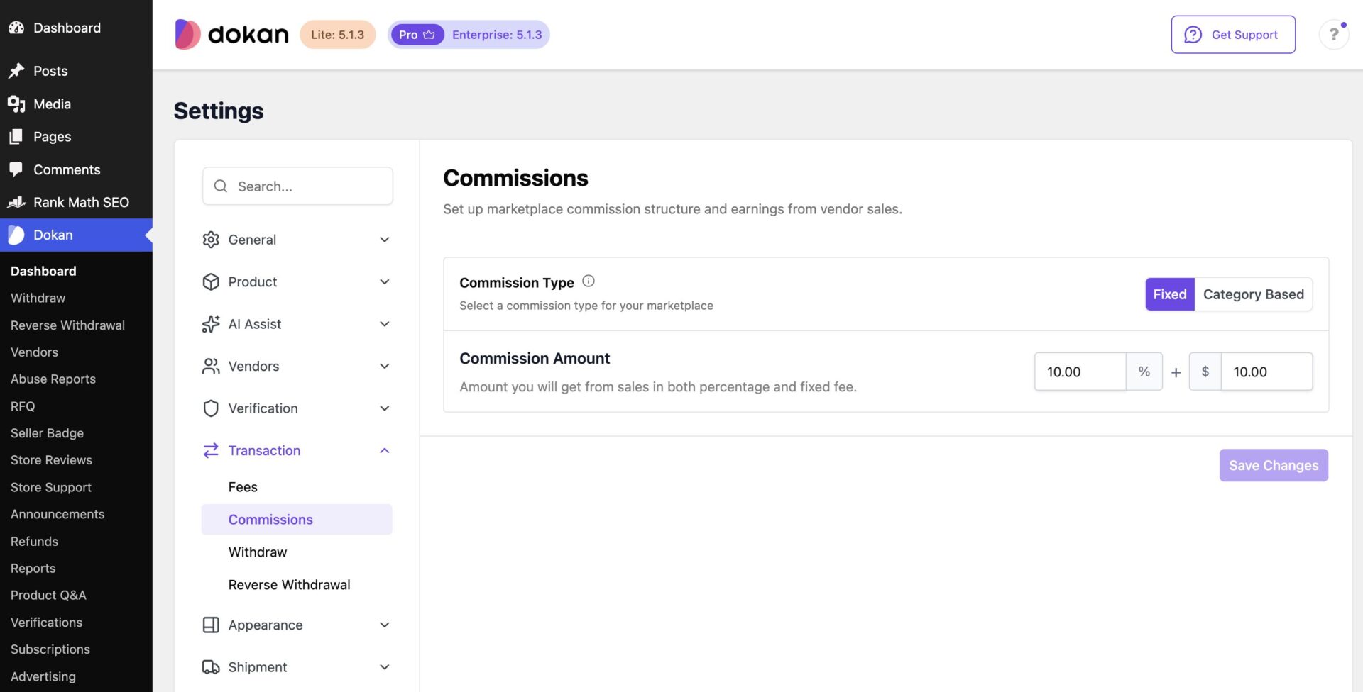 This is a screenshot of fixed type commission