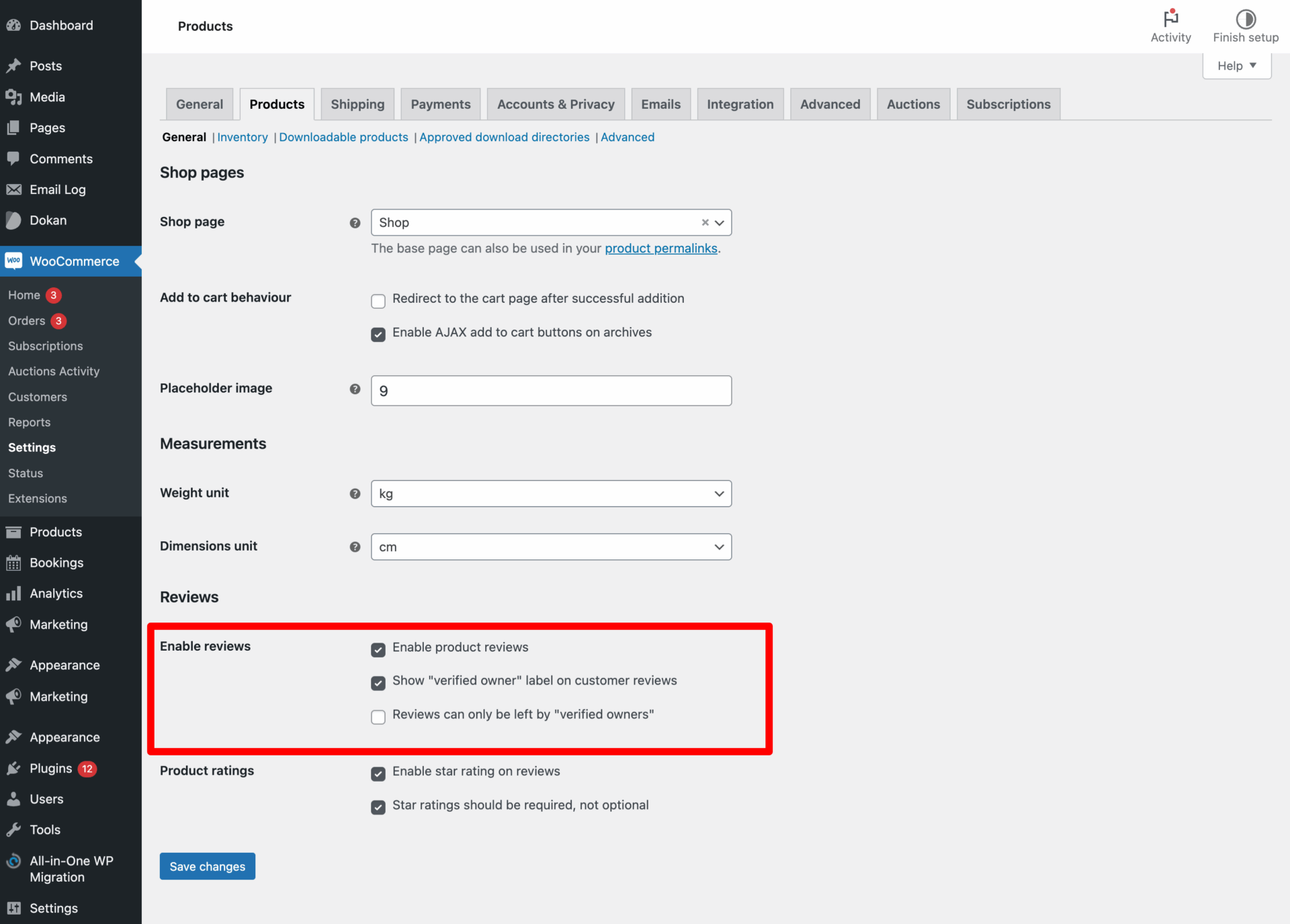 This is a screenshot of WooCommerce settings