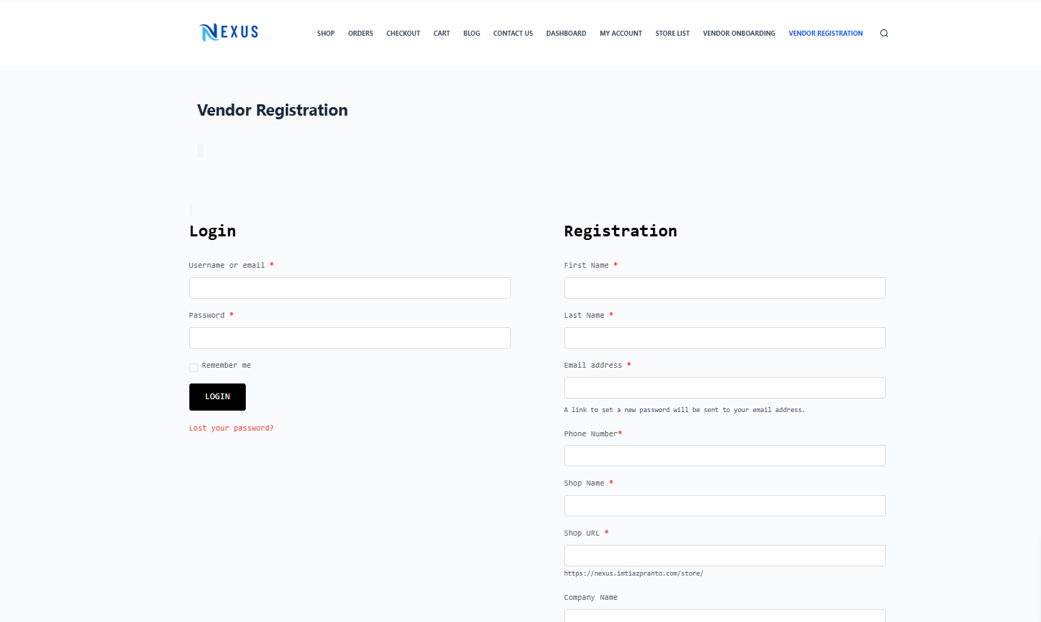 New registration page