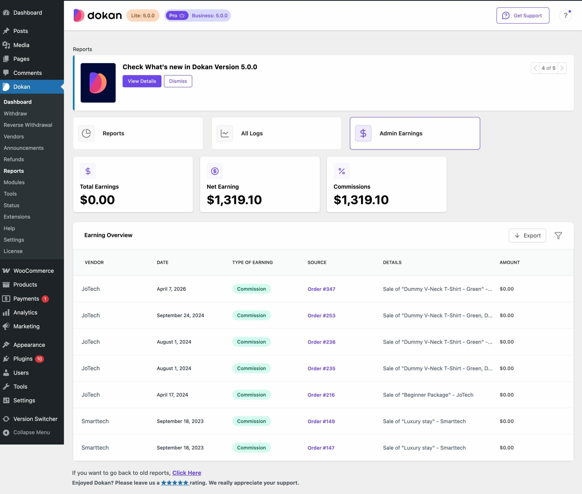 Admin Earning