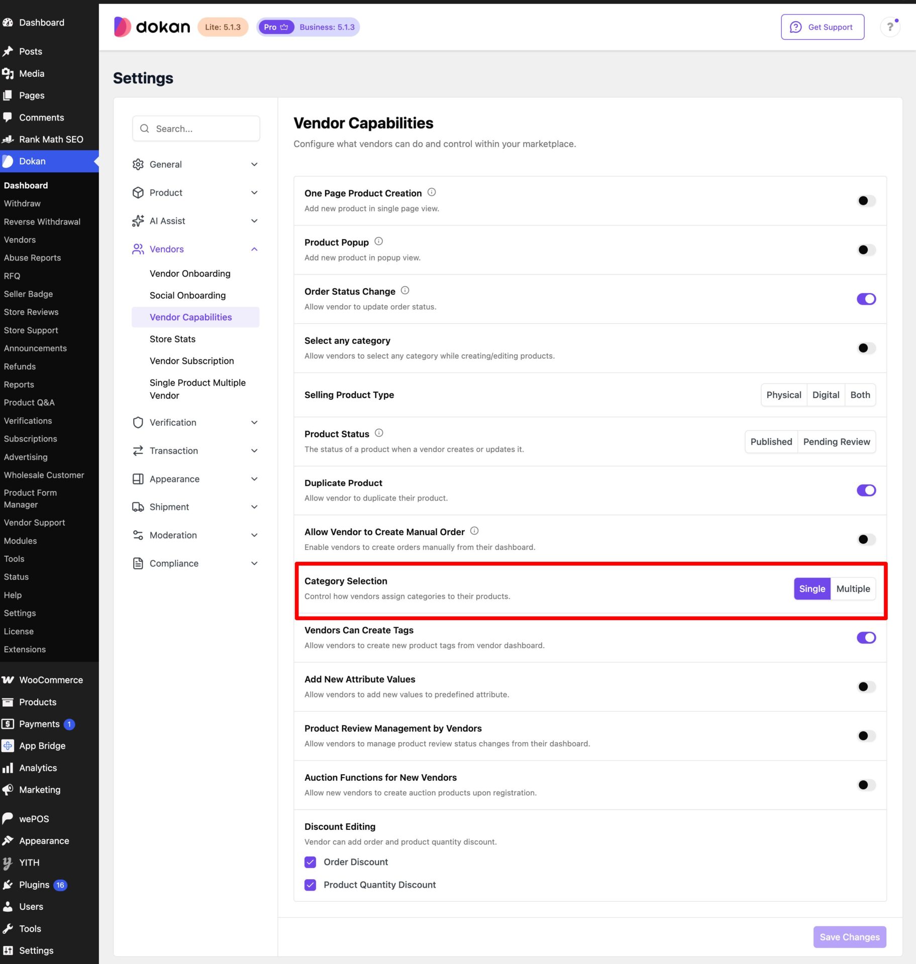 Category selection