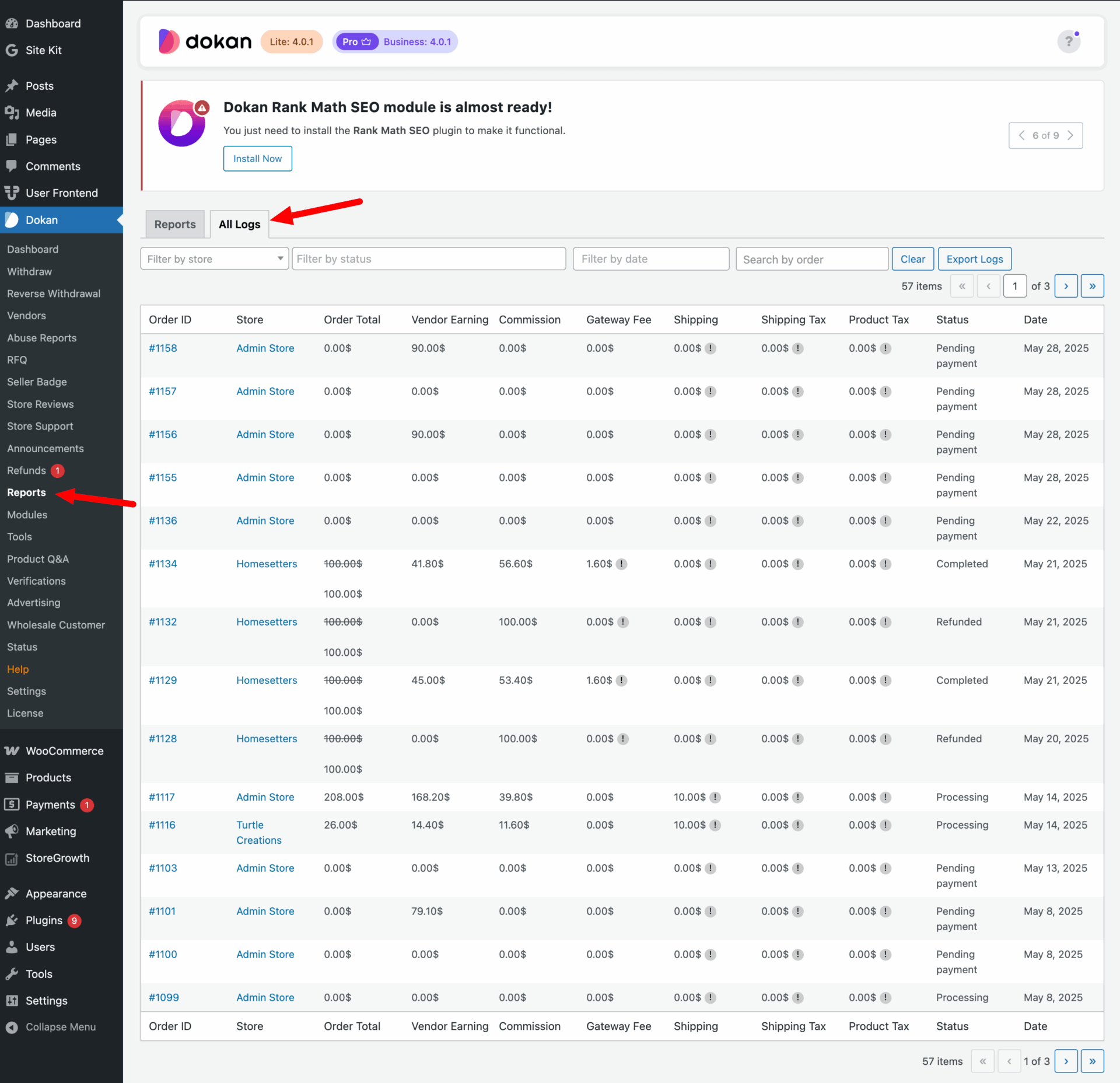 This is a screenshot of all logs