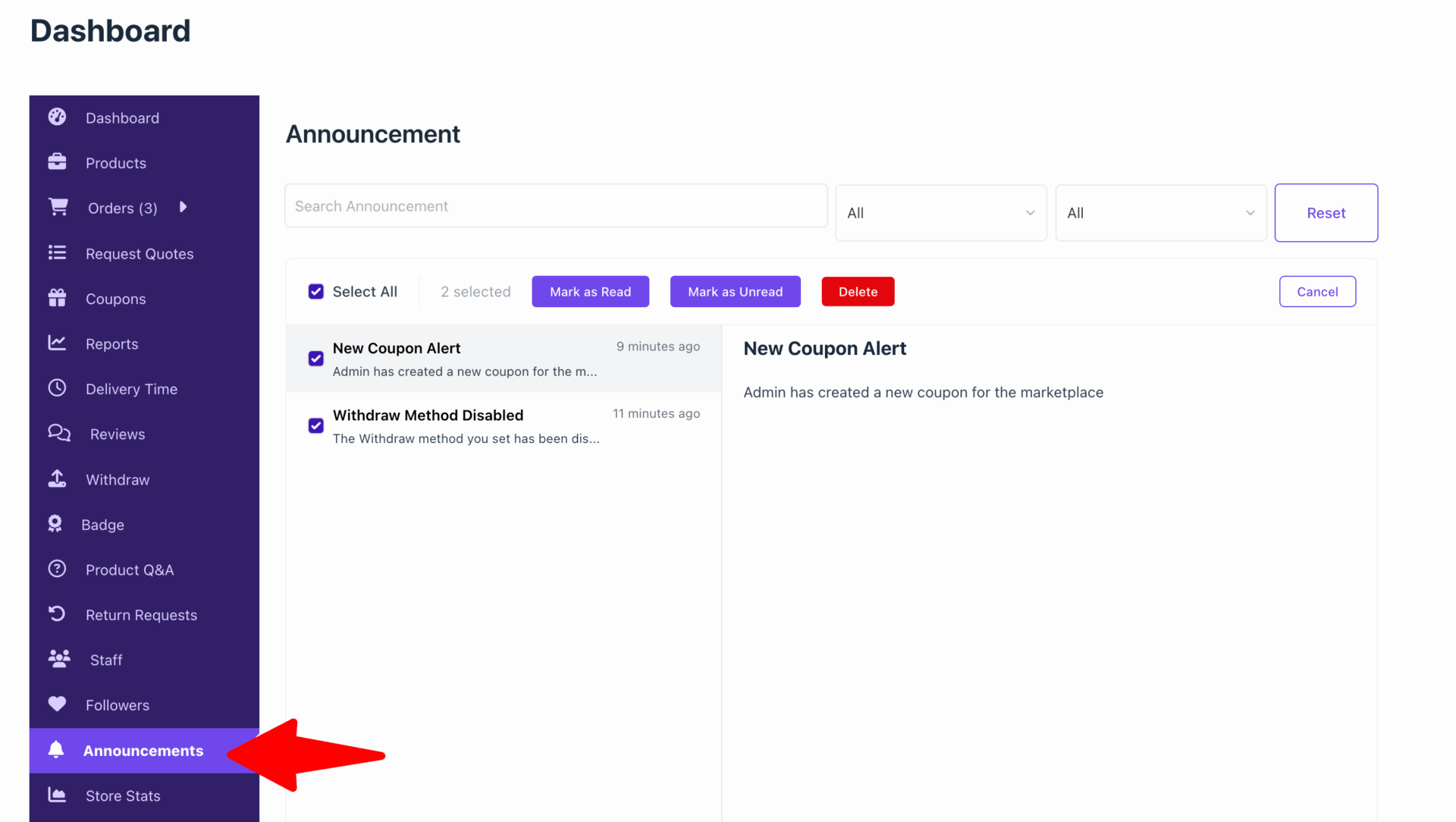 This is a screenshot of announcement