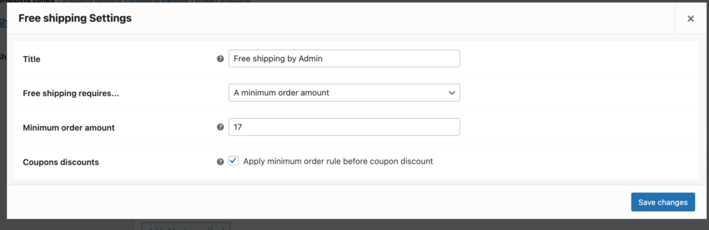 This is a screenshot of free shipping by admin