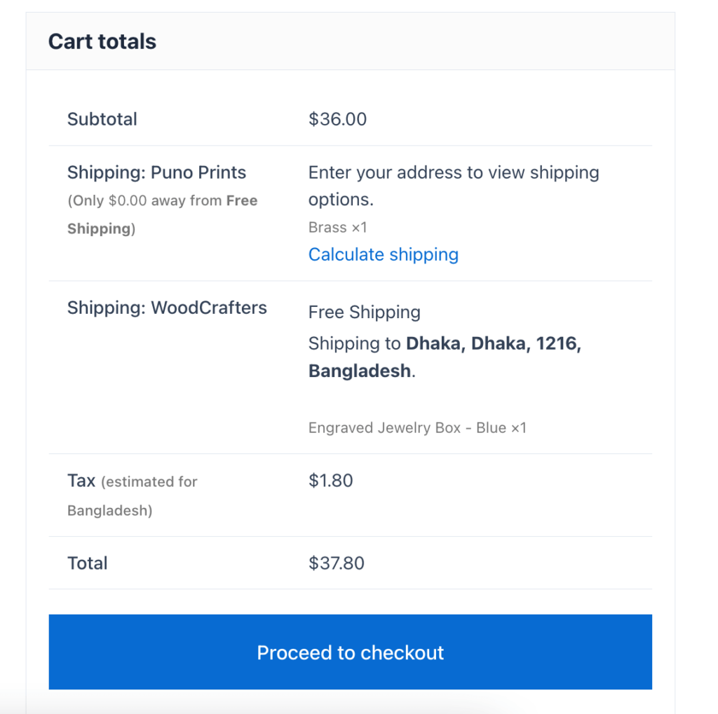 This is a screenshot of one vendor free shipping