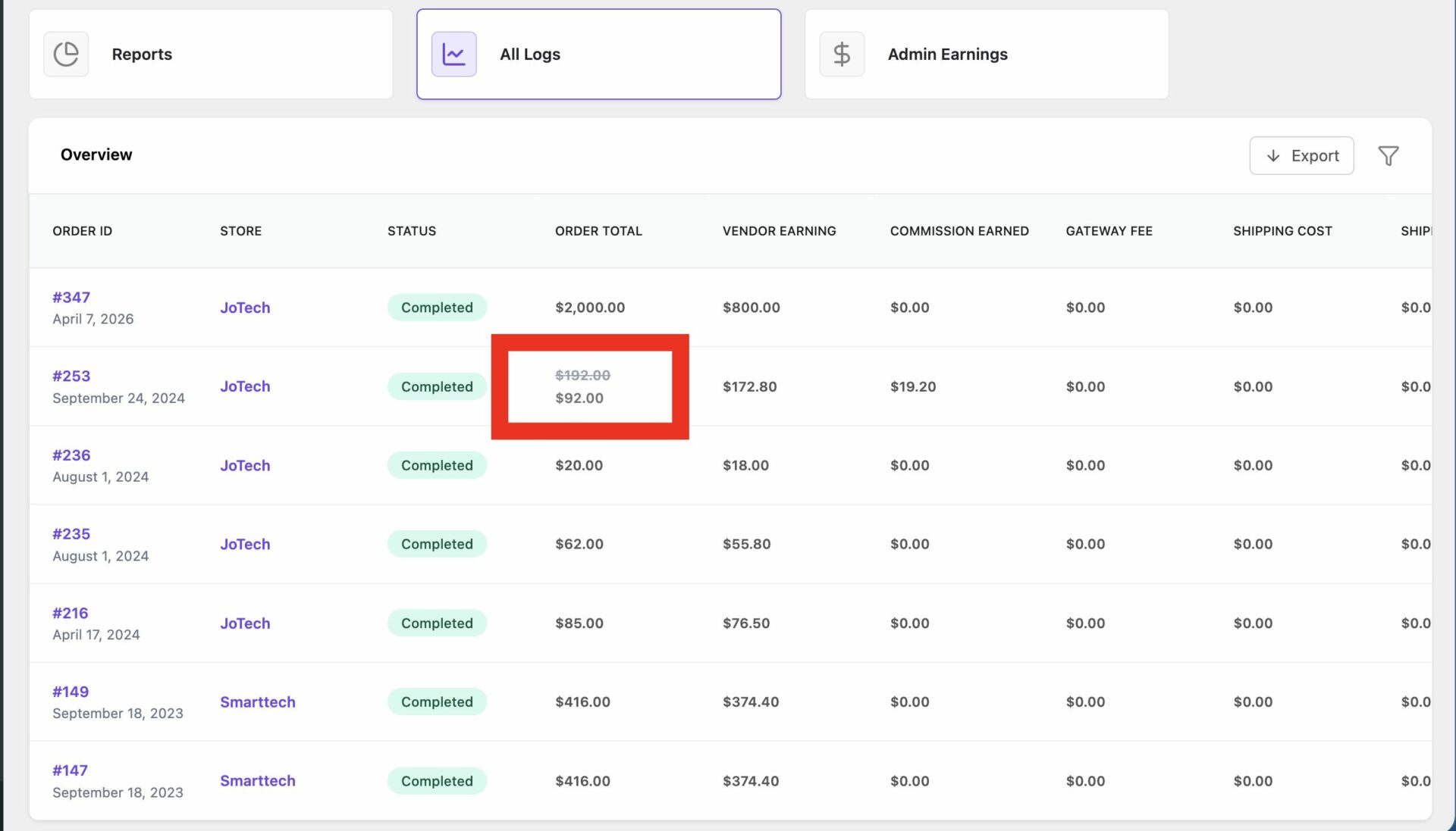 Refunded amount