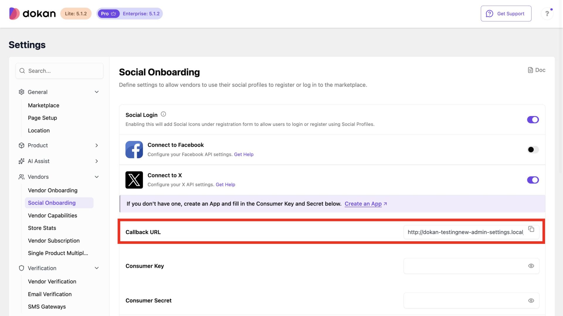 This image shows Callback URL