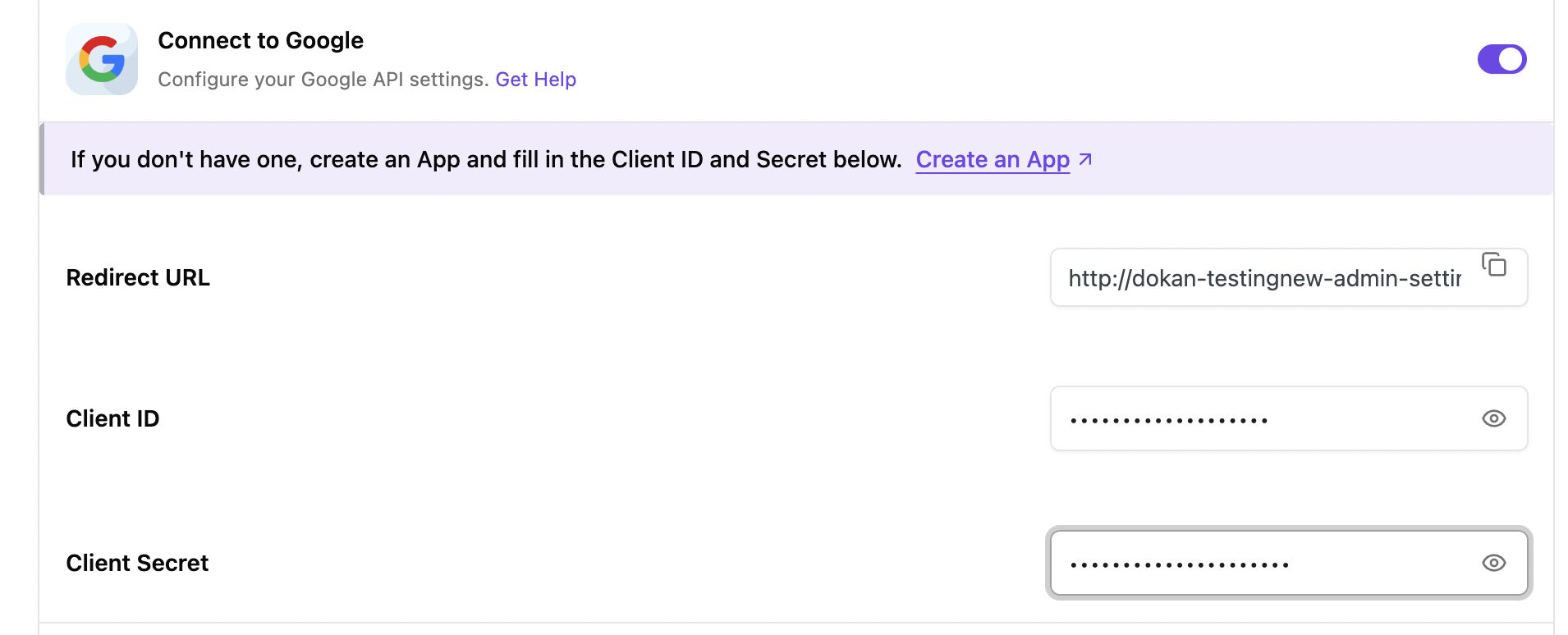 This is a screenshot of client id and client secret