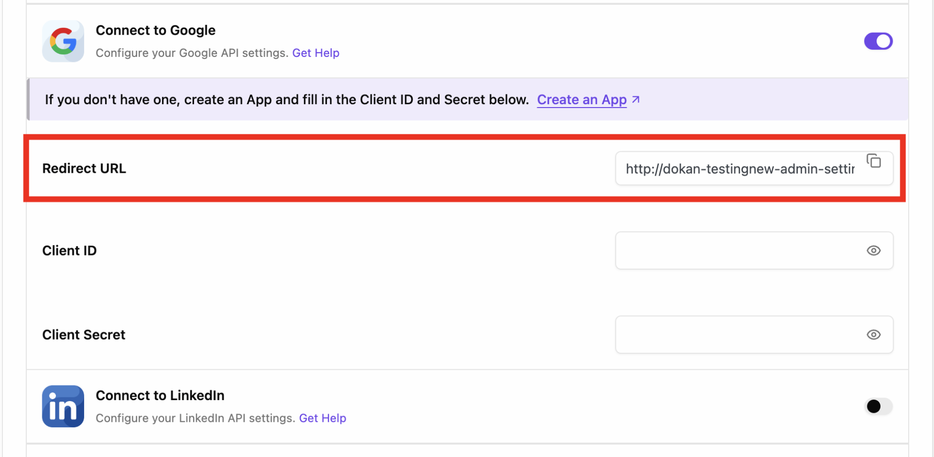 This is a screenshot of redirect URL