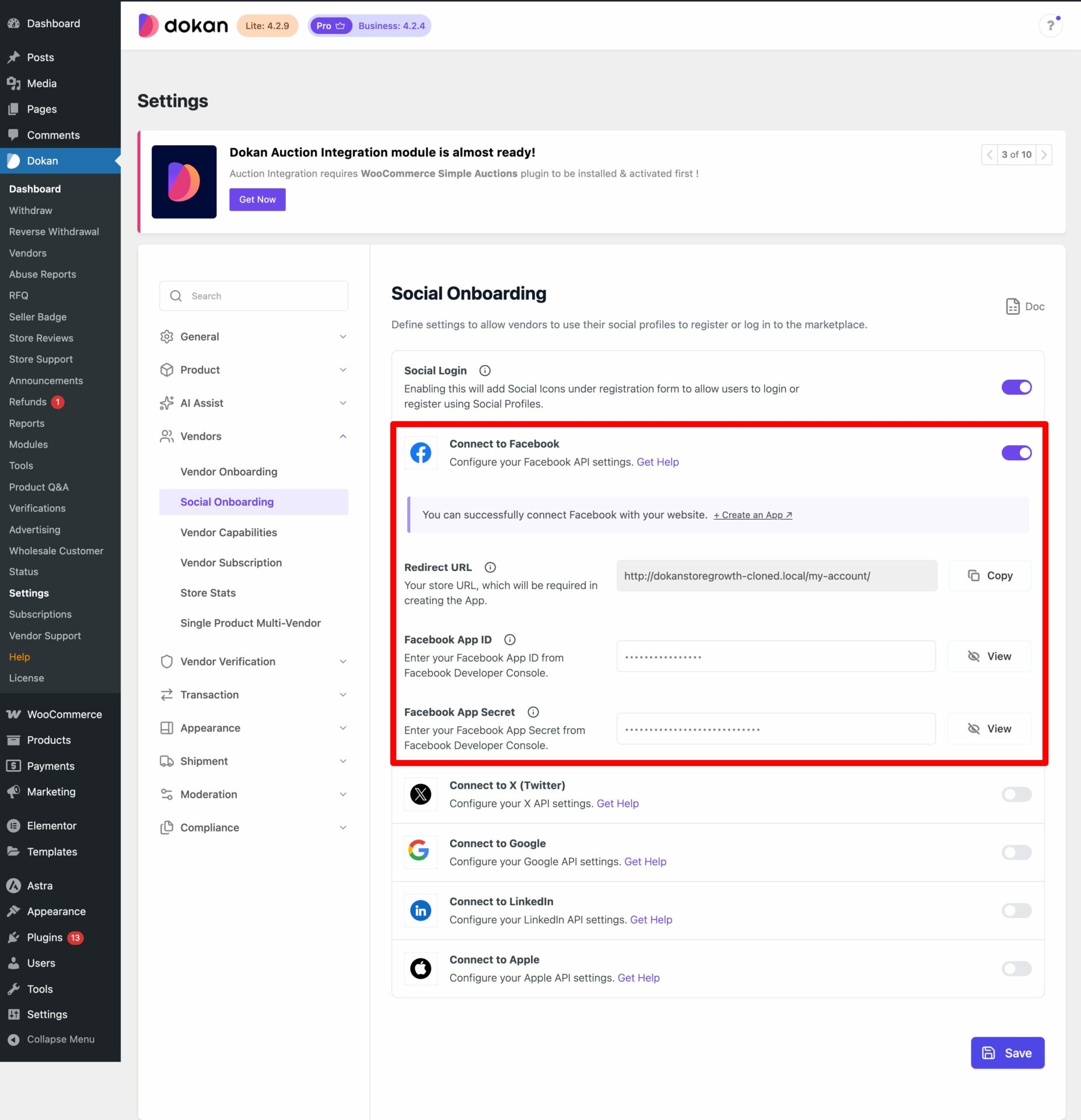 This image shows Set Up Facebook from settings option 