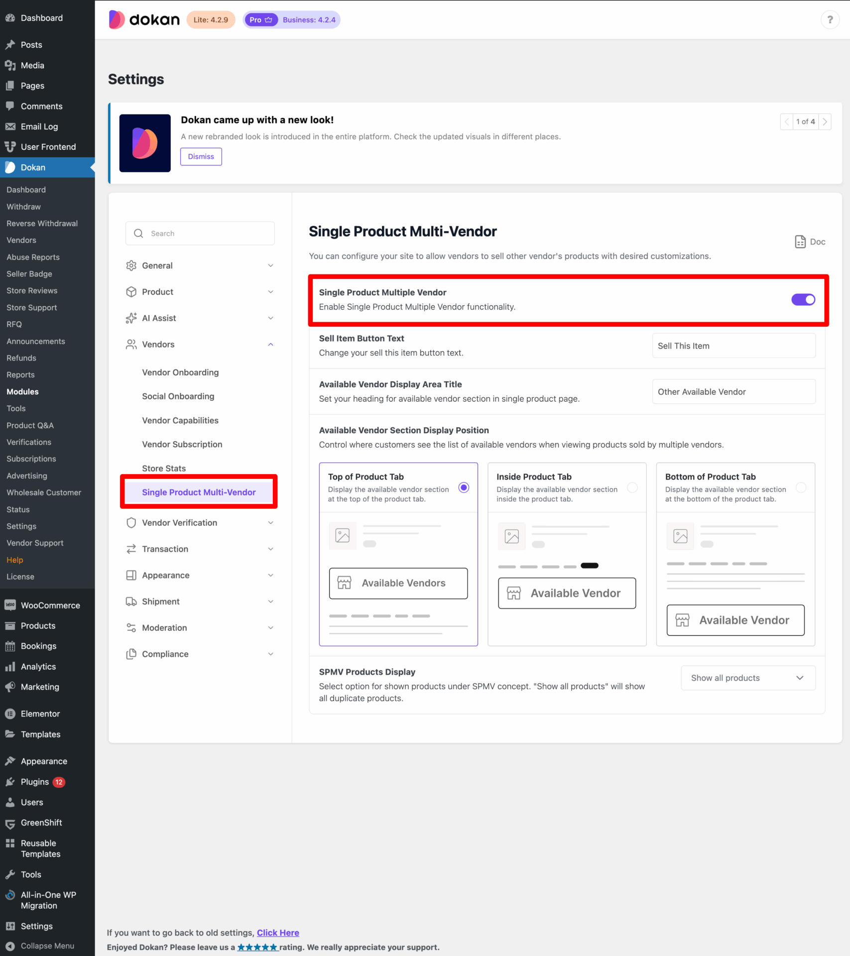 This is a screenshot of enabling SPMV