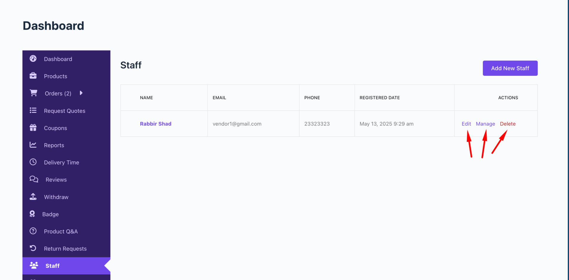 Admin Settings, Vendor Dashboard & Staff Login 5 This is a screenshot of edit staff