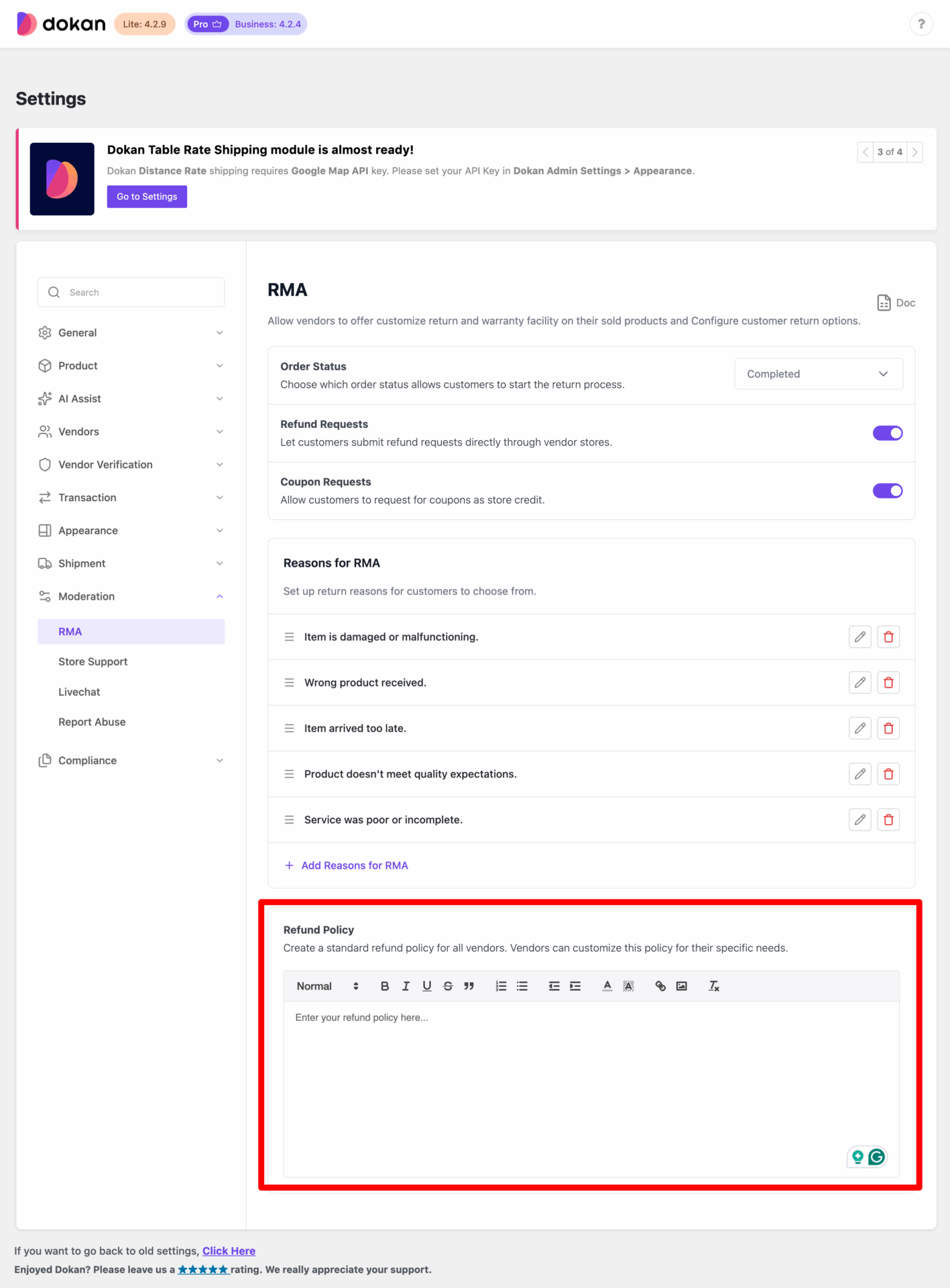 This is a screenshot of Refund Policy