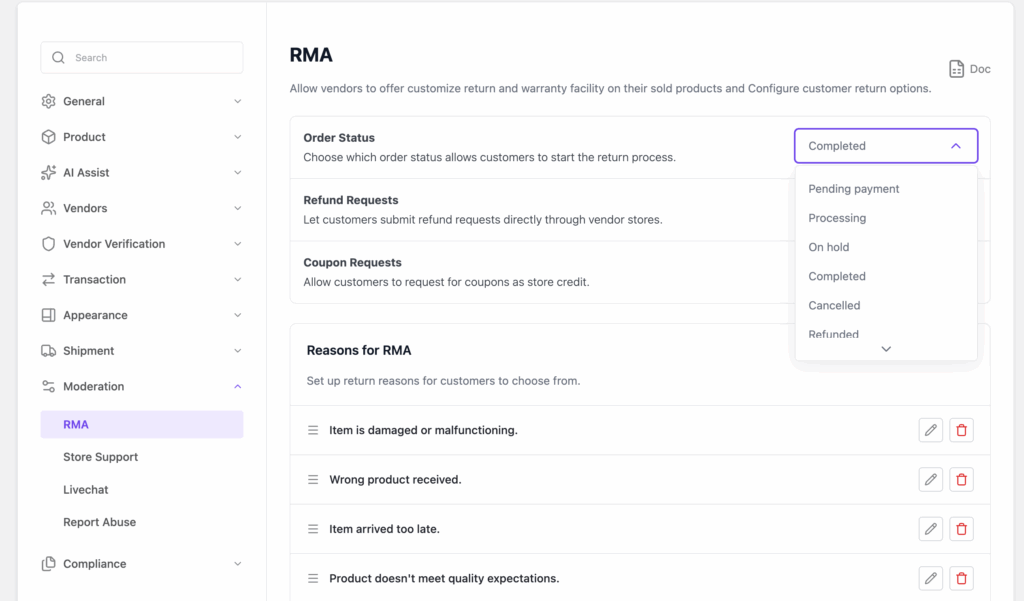 This is a screenshot of order status