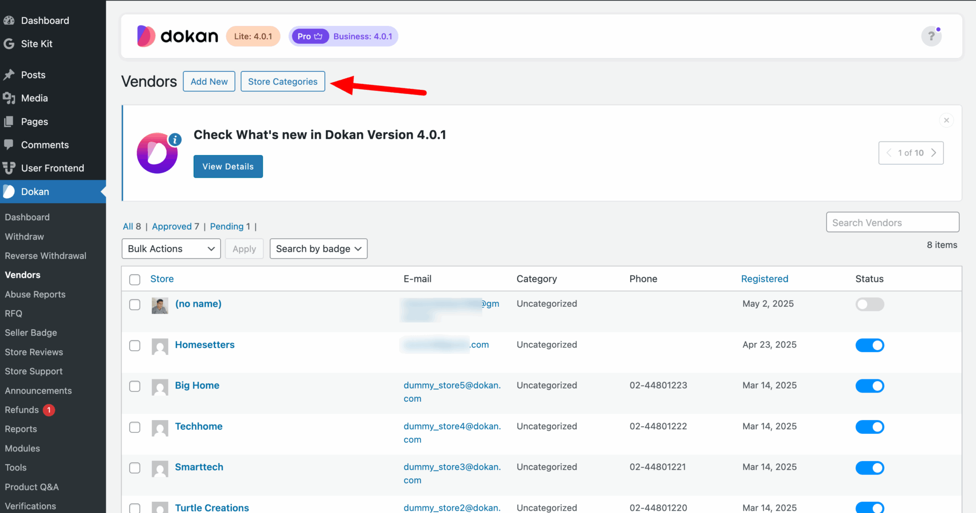 This is a screenshot of store categorie button