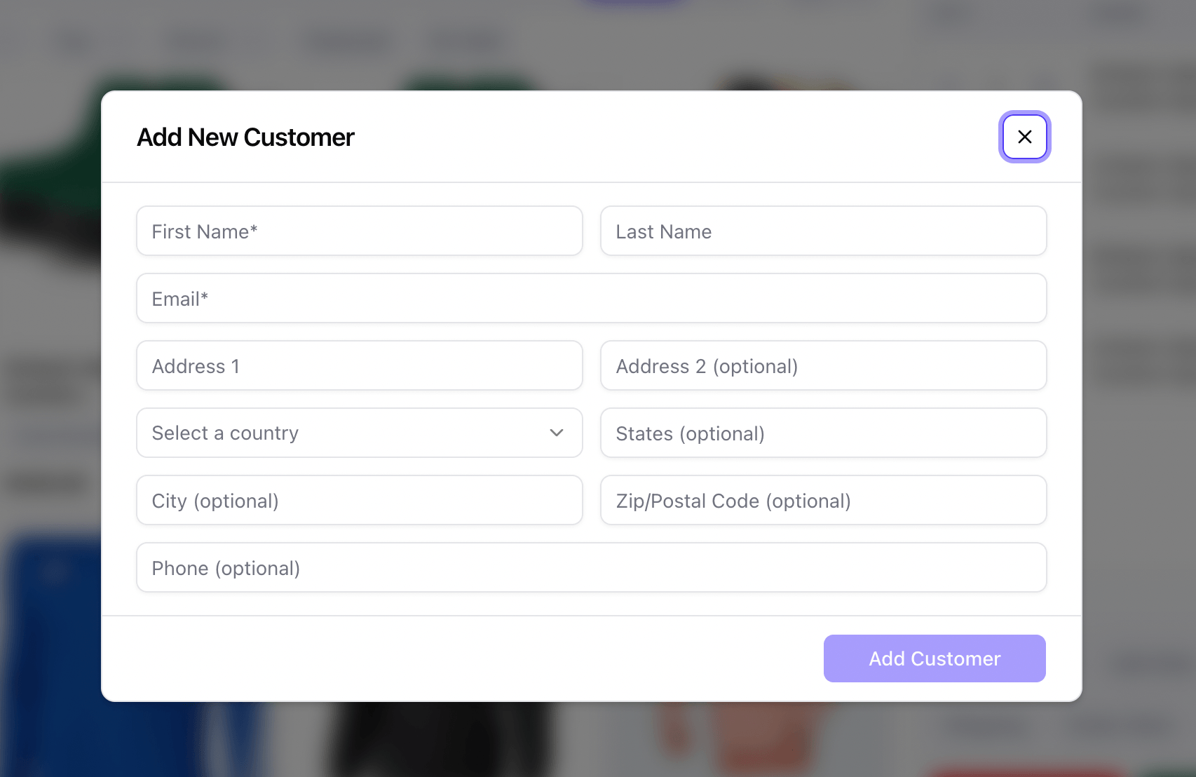 Add a customer pop-up