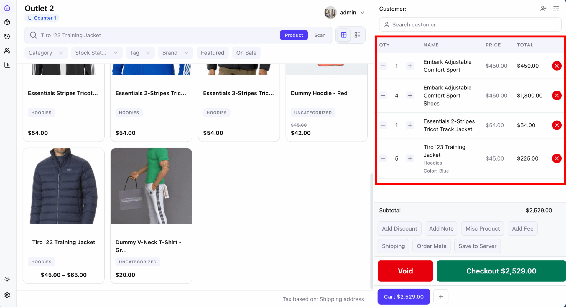 Multiple products in the cart
