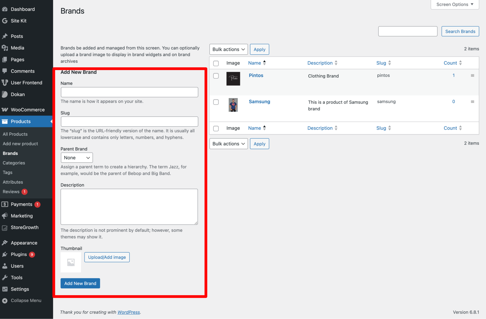 This is a screenshot of adding brand screen