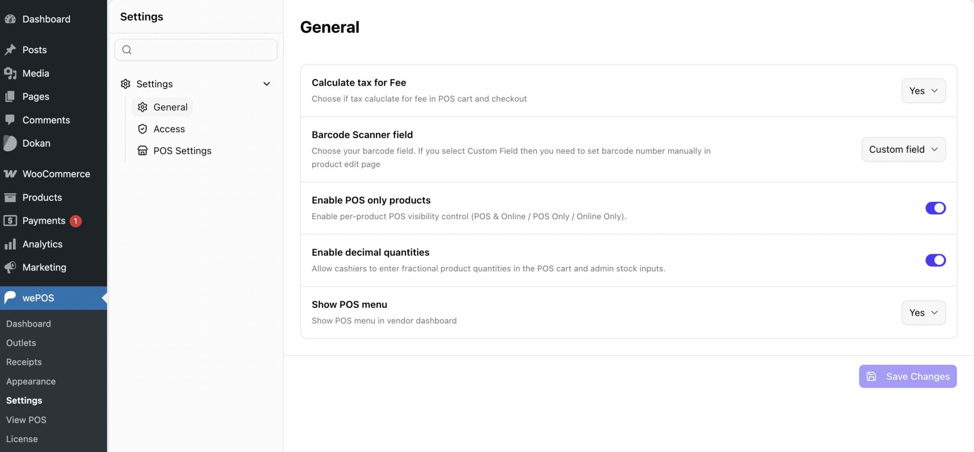 wePos General Settings