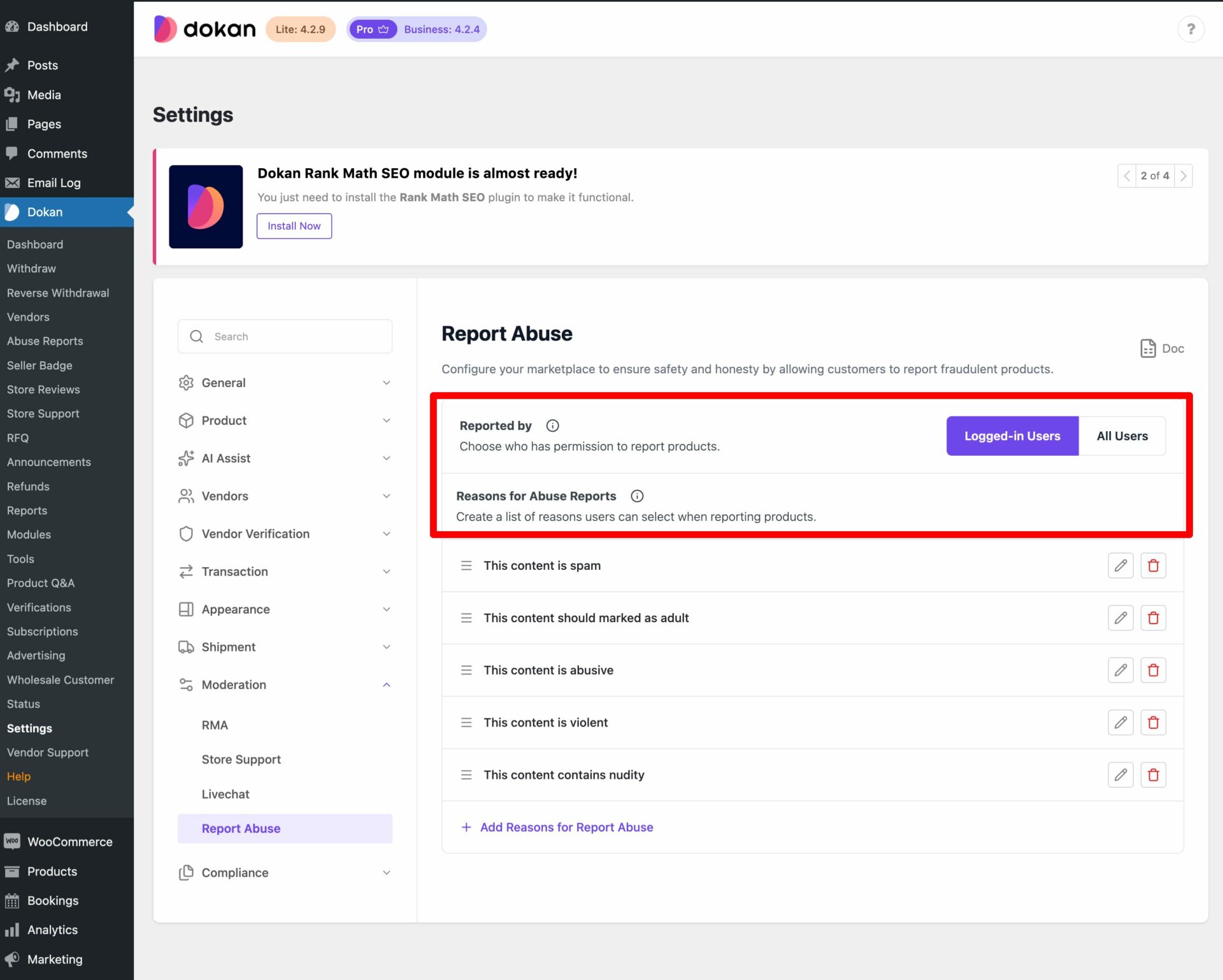 This is a screenshot of reported by