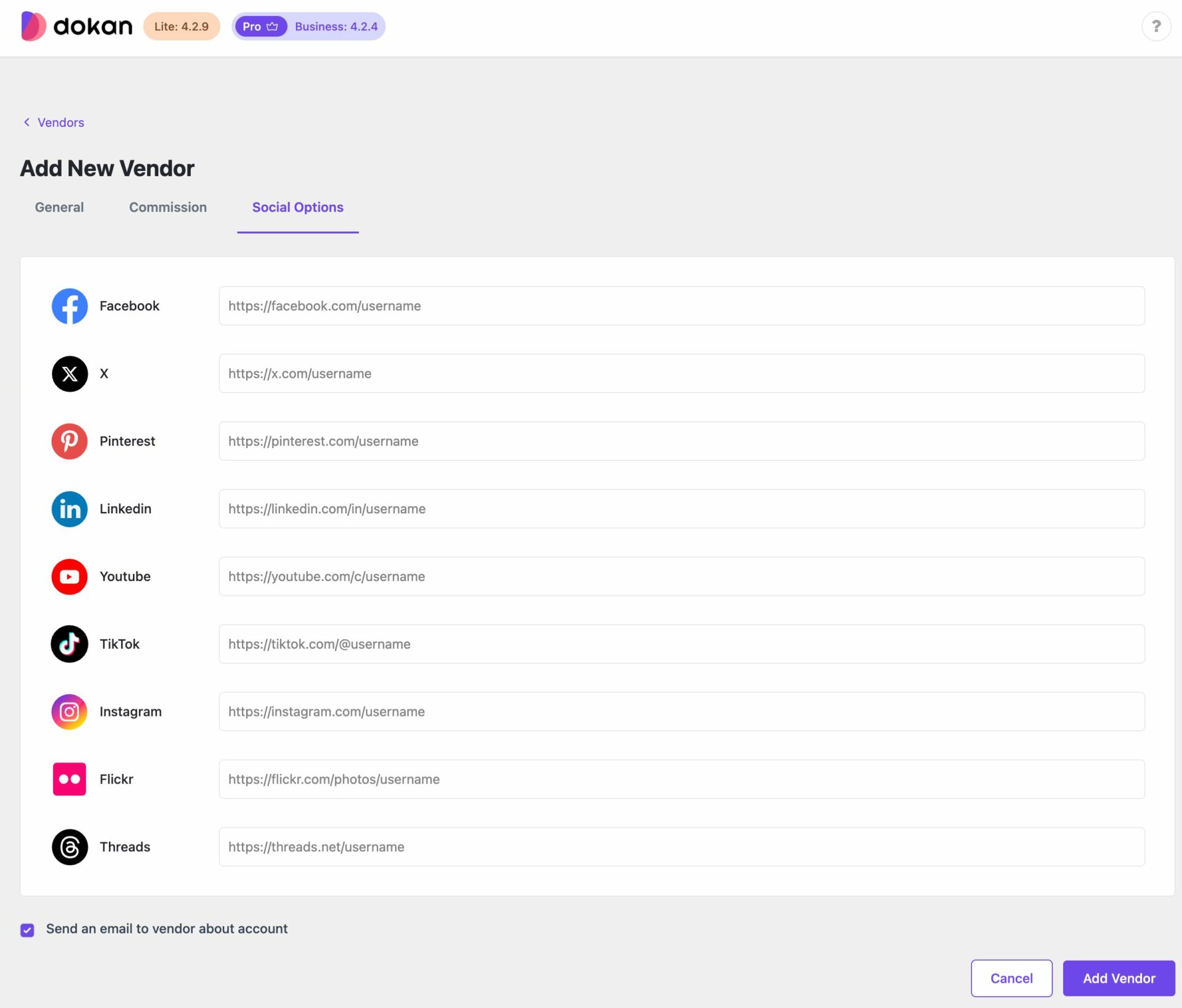This is a screenshot of social options