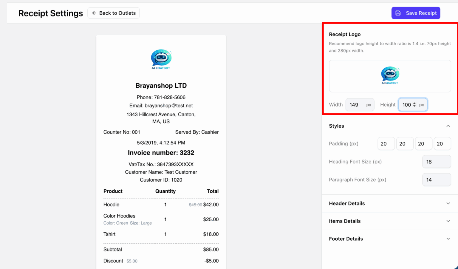 Receipt Settings - Dokan
