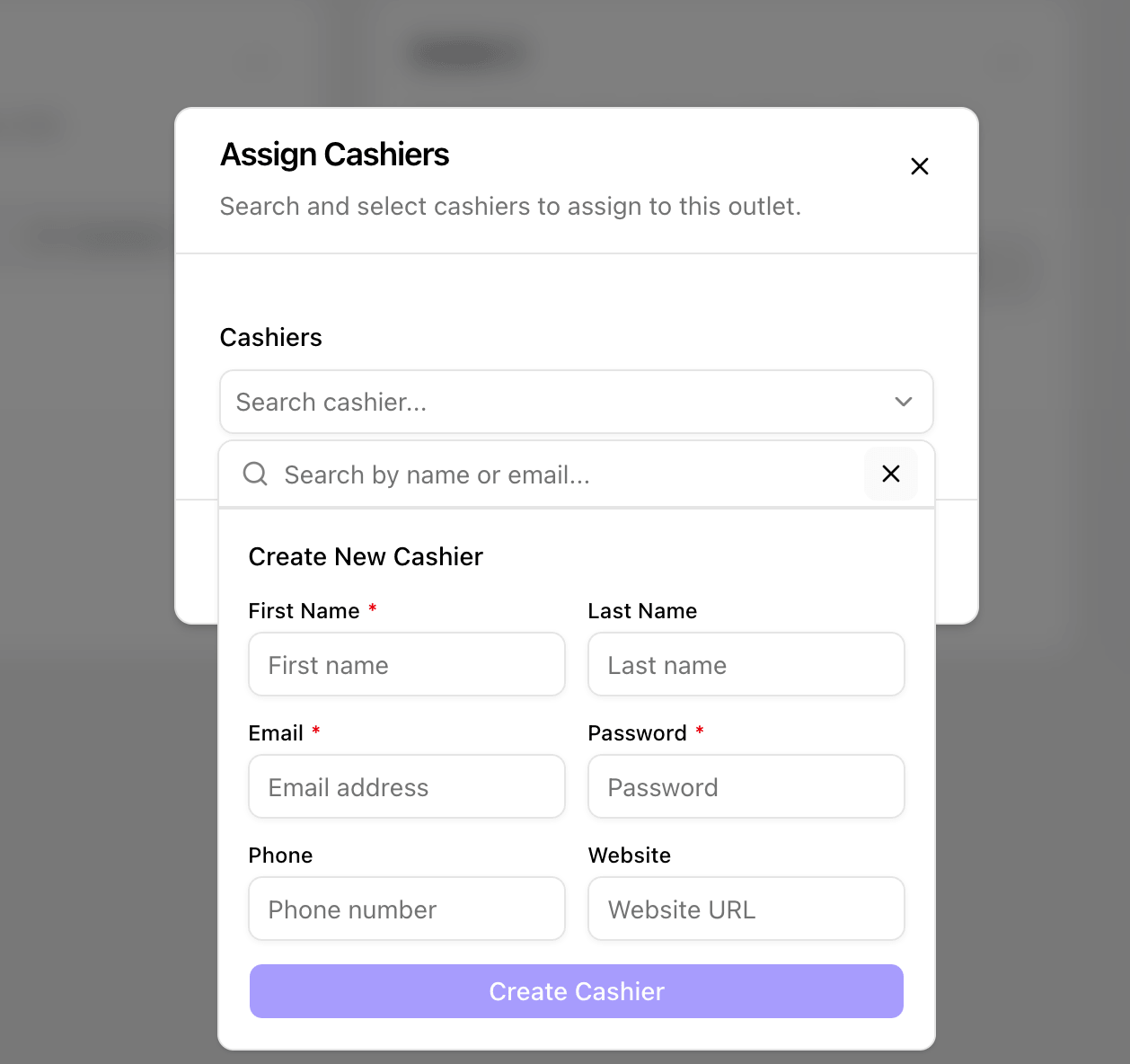 Cashier pop-up