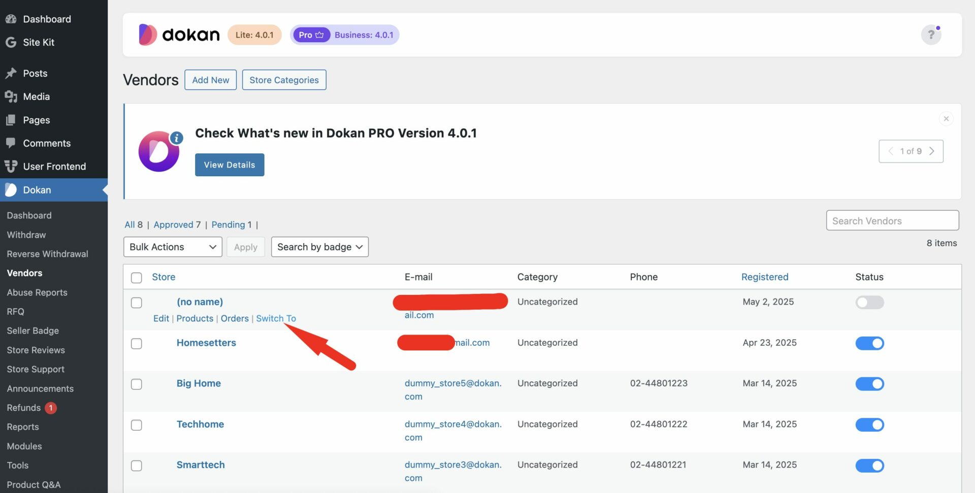 This is a screenshot of vendor switch