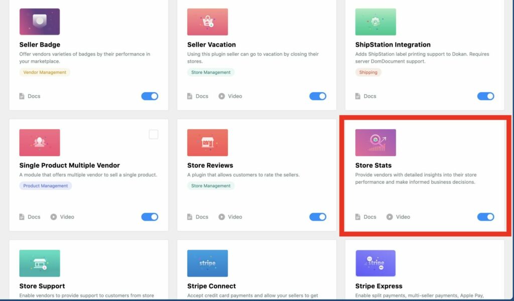 This is a screenshot of activating the store stats module