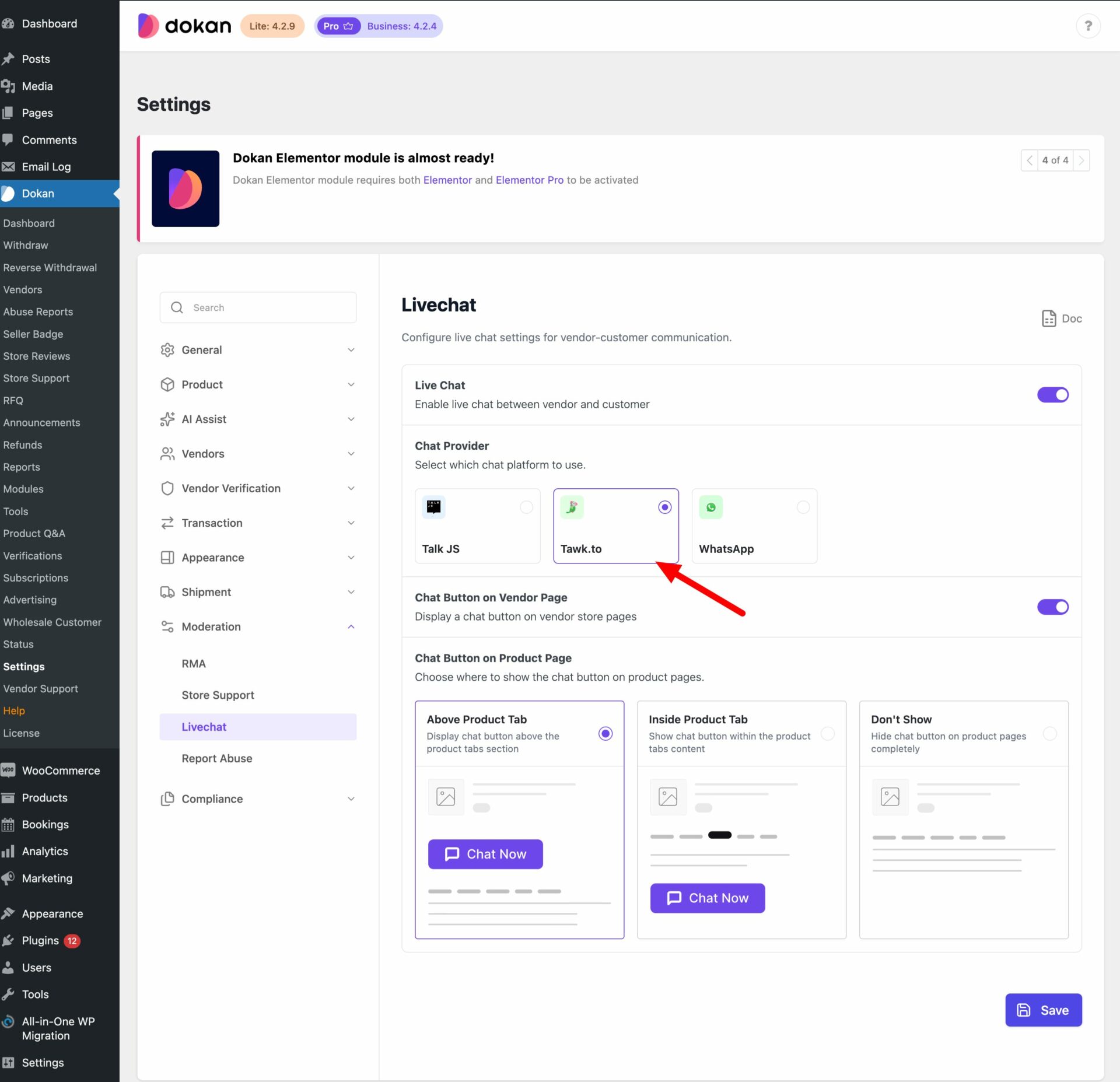 This is a screenshot of tawkto