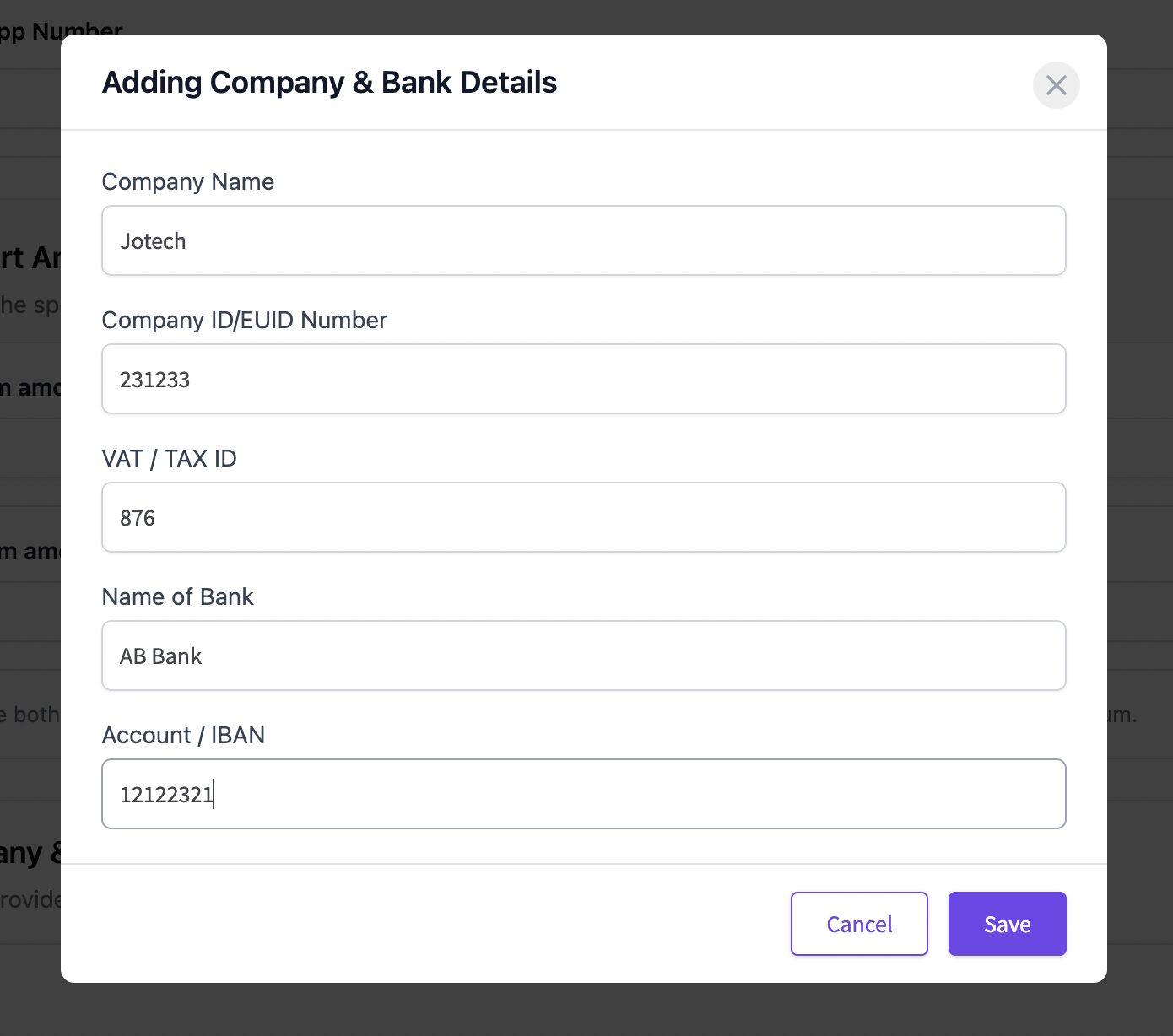 Company Details Pop-up