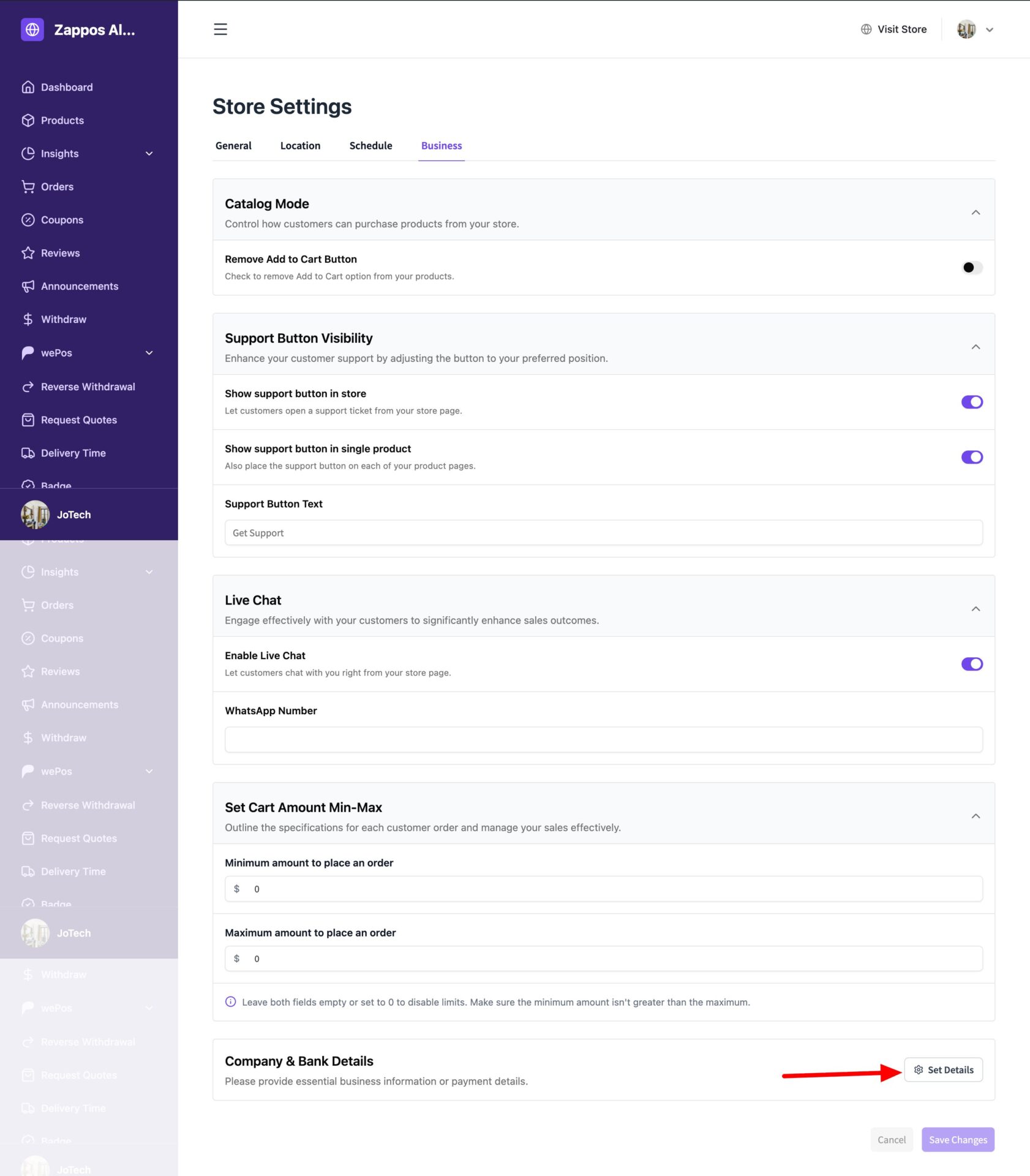 Set Details button