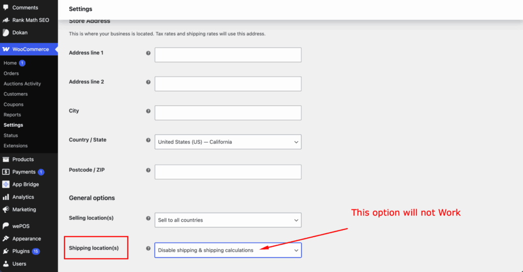 This image shows Disable WooCommerce shipping
