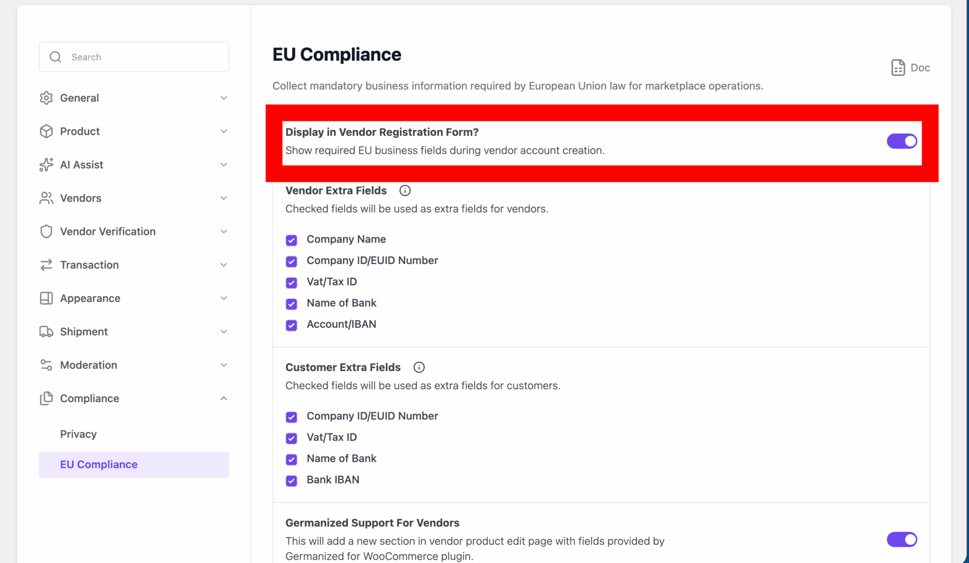 This is a screenshot of display vendor in registration form
