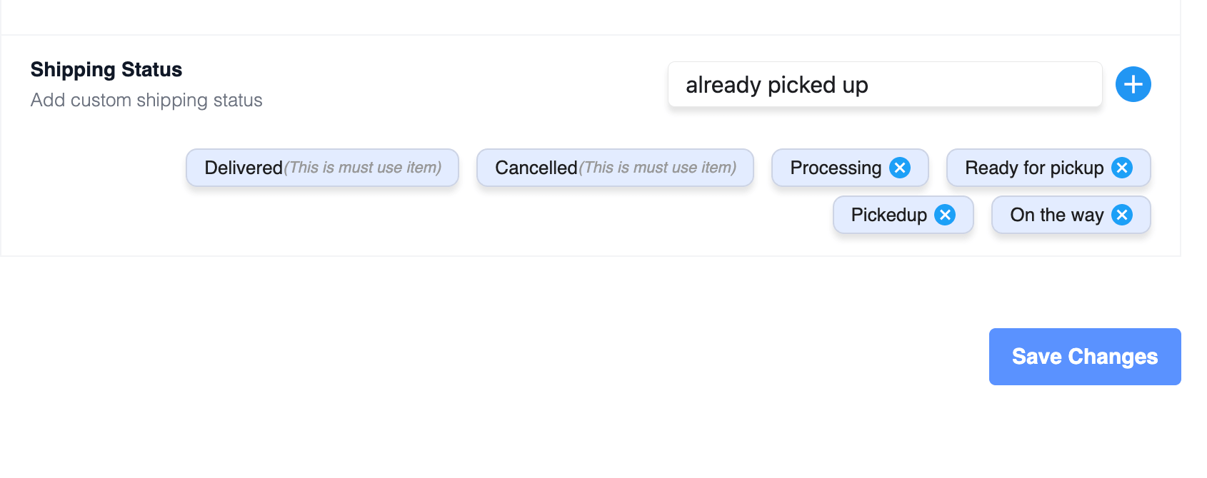 This is a screenshot of shipping statuses