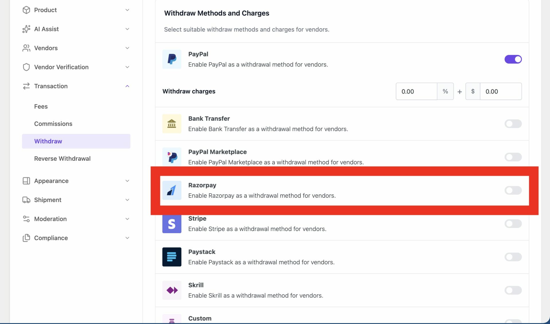 This is a screenshot of razorpay