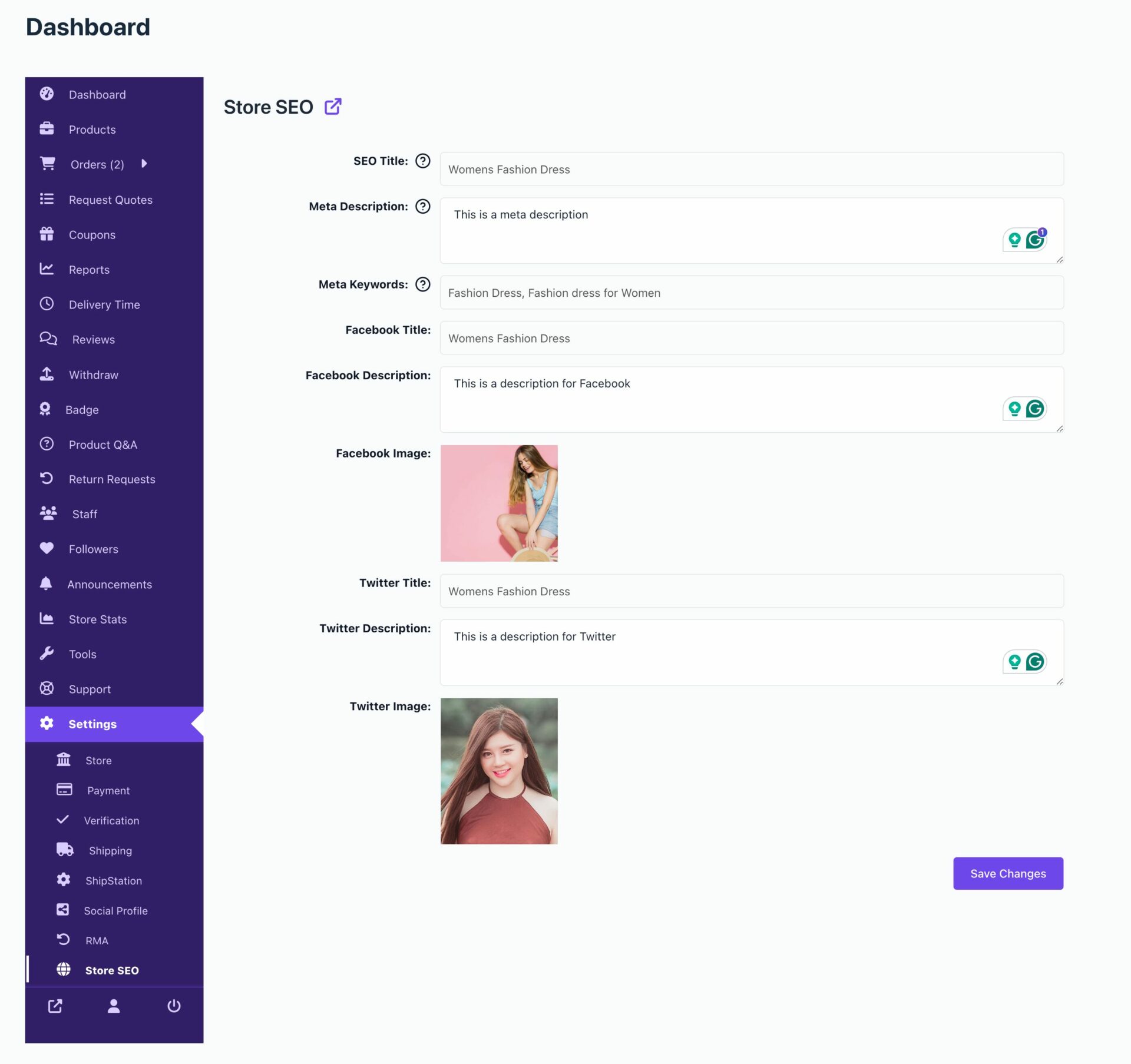 This is a screenshot of Store SEO