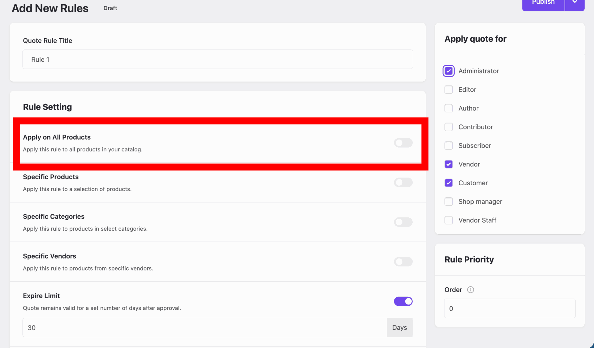 This is a screenshot of apply all products