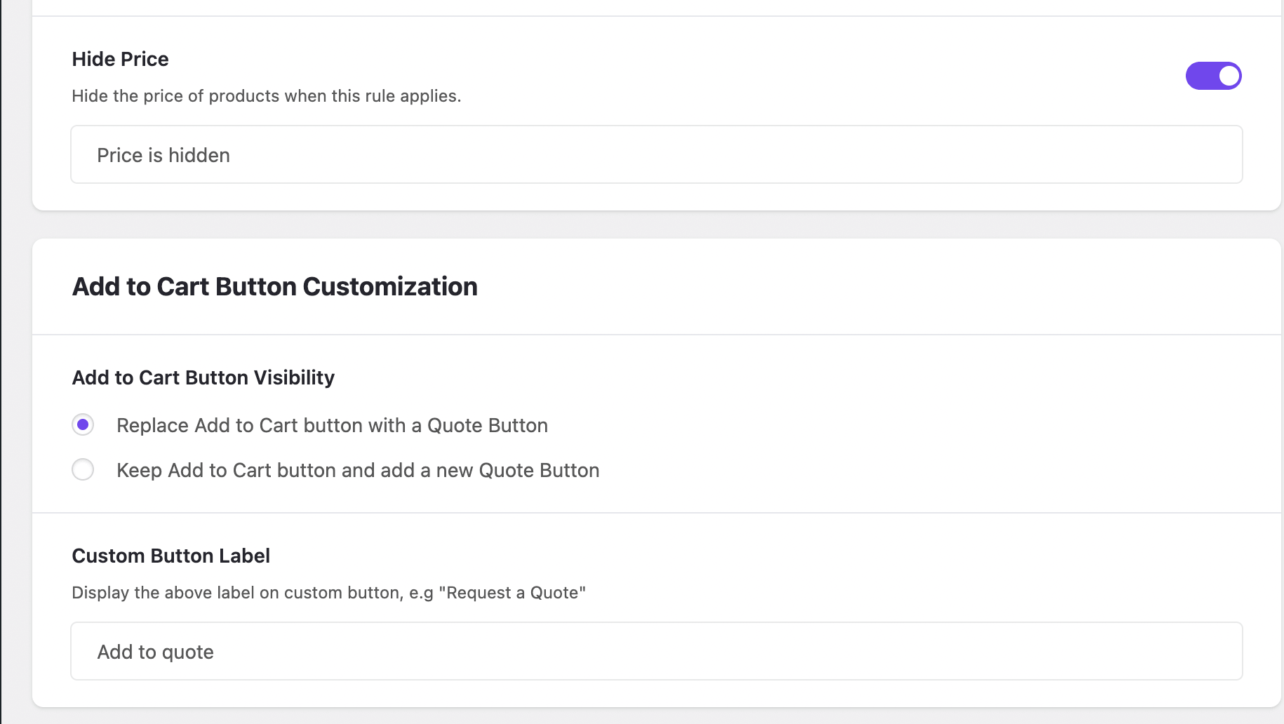 This is a screenshot of hide add to cart button
