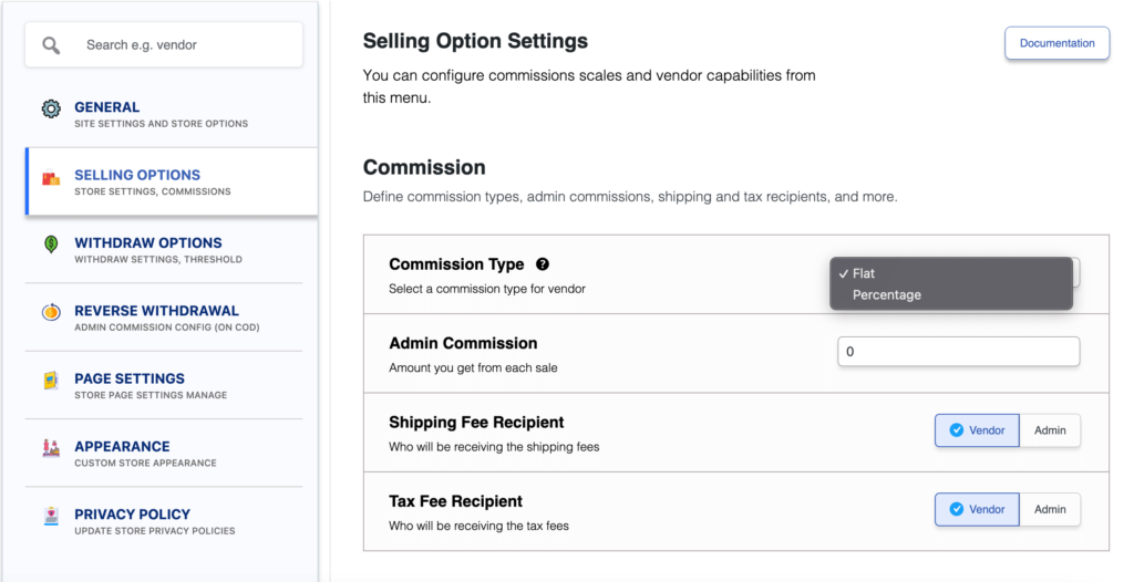 This image shows how to set commission rate as an admin 