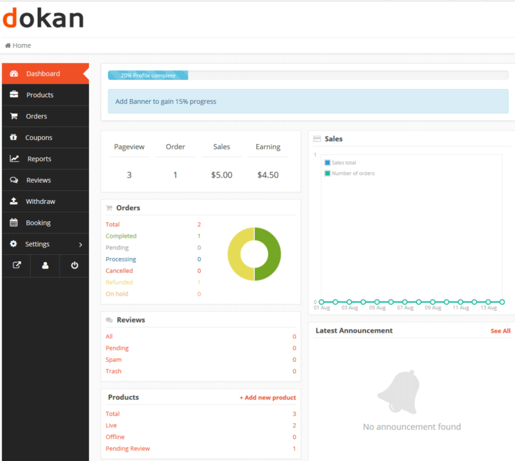 Overview of the Dokan vendor dashboard